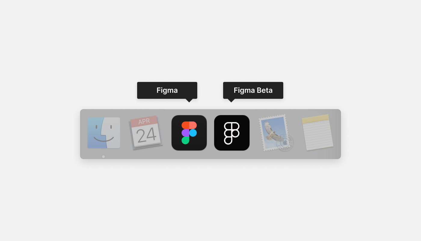 Figmaデスクトップアプリベータ版のアイコンとデスクトップアプリのアイコンの比較